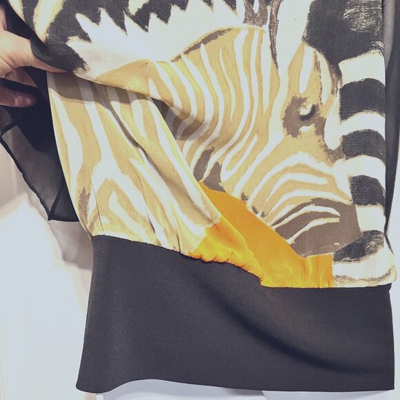 Very Vollbrach Women's Blouse-Sheer Sleeves-Size Small-Black/Zebra Print-Baggy - Picture 11 of 15